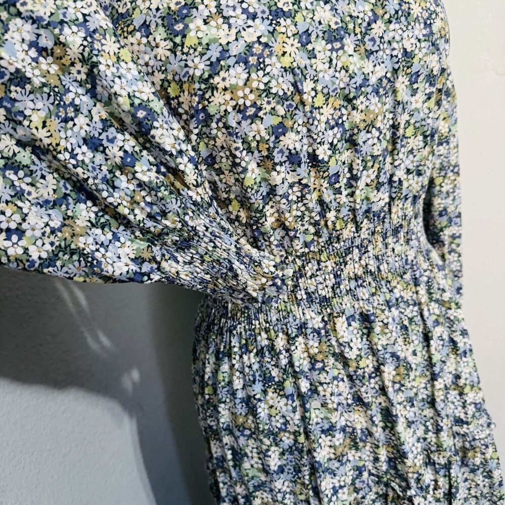 Epik Floral Cottagecore Maxi Boho Tiered Zippered Retro Dress Size M High Neck View 4